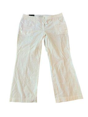 Linen New York Company Womens Straight Leg Crop White Pants 12 Office‎ Casual